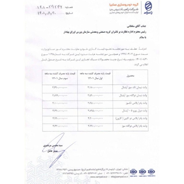 درباره این مقاله بیشتر بخوانید 📌افزایش قیمت مصوب کارخانه محصولات گروه زامیاد