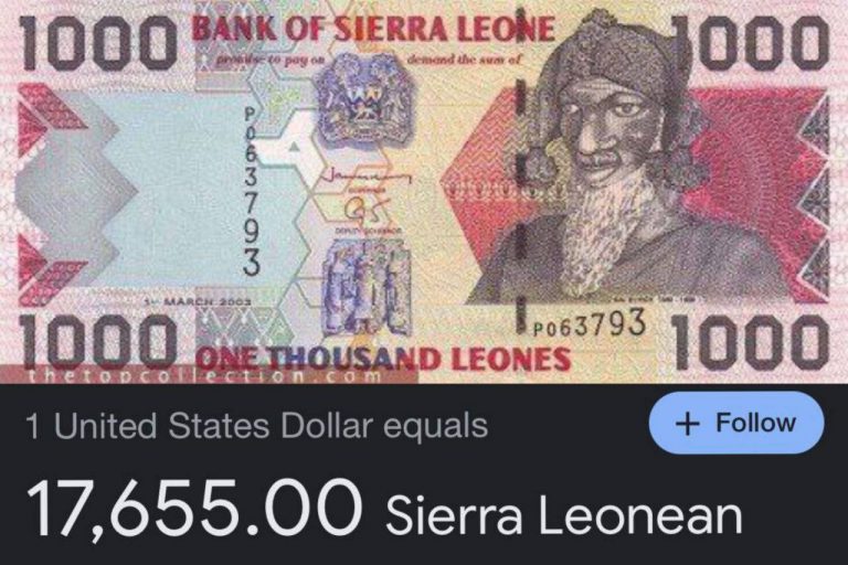 درباره این مقاله بیشتر بخوانید هر دلار ۱۷٫۶۵۵ لئون سیرالئون و ۳۶۰٫۰۰۰ ریال ایران. زیبا نیست؟
