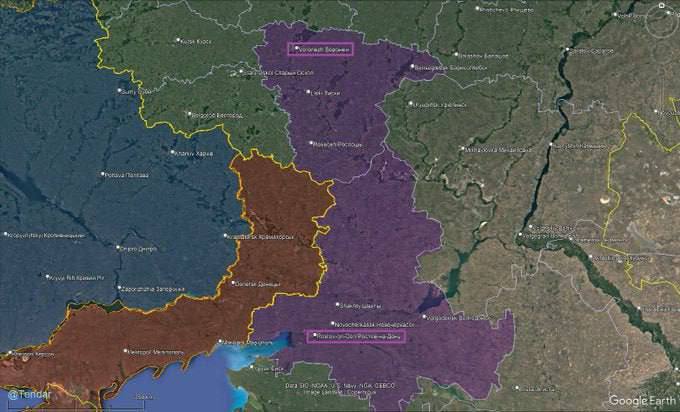 درباره این مقاله بیشتر بخوانید نقشه بنفش مناطقی که گروه واگنر از خاک روسیه تصرف کرده است