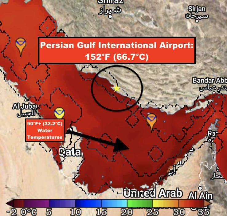 درباره این مقاله بیشتر بخوانید ثبت دمای ۶۶ درجه سانتی‌گراد در فرودگاه بین‌المللی خلیج فارس‌!‌