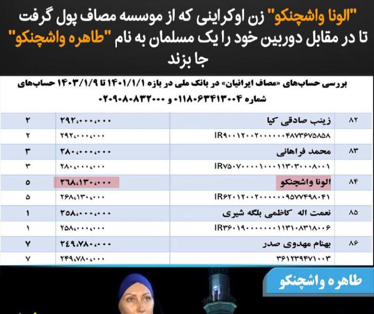 درباره این مقاله بیشتر بخوانید “الونا واشچنکو “زن اوکراینی که از موسسه مصاف پول گرفت تا در مقابل دوربین خود را یک مسلمان به نام “طاهره واشچنکو” جا بزند.