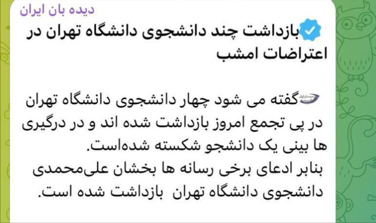 درباره این مقاله بیشتر بخوانید دیده‌بان ایران از بازداشت ۴ دانشجو گزارش می‌دهد.