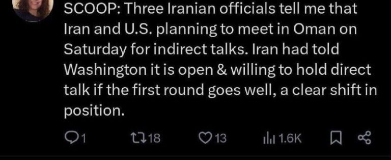 درباره این مقاله بیشتر بخوانید خبرنگار نیویورک‌تایمز:سه مقام ایرانی به من گفته‌اند که #ایران و ایالات متحده برنامه‌ریزی کرده‌اند تا روز شنبه در عمان برای مذاکرات غیرمستقیم ملاقات کنند.