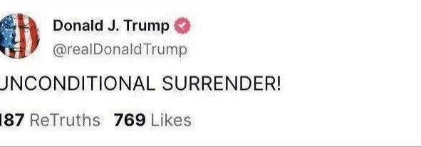 درباره این مقاله بیشتر بخوانید توئیت ۲ کلمه‌ای ترامپ: تسلیم بلاشرط