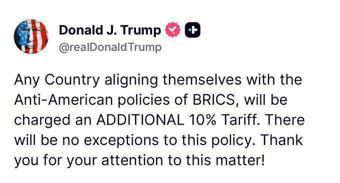 درباره این مقاله بیشتر بخوانید 🔴ترامپ دولت های بریکس را تهدید کرد