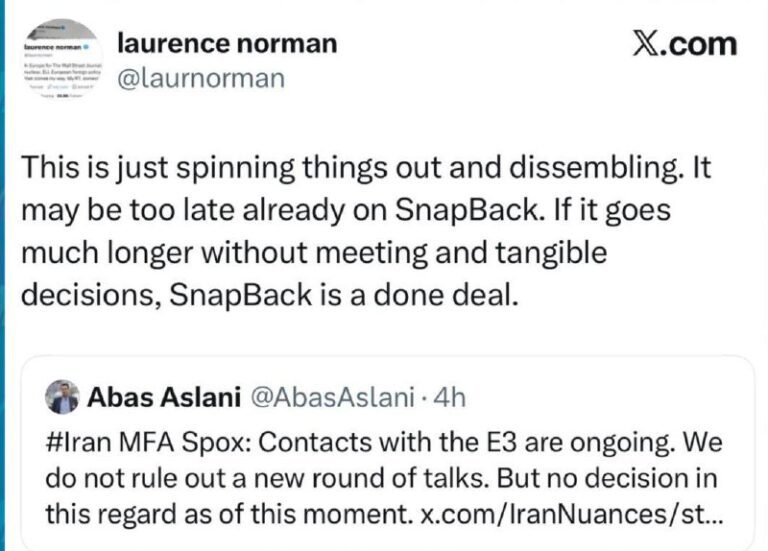 درباره این مقاله بیشتر بخوانید لورنس نورمن (وال‌استریت ژورنال): «بدون نشست و تصمیم ملموس، مکانیسم ماشه عملی می‌شود»