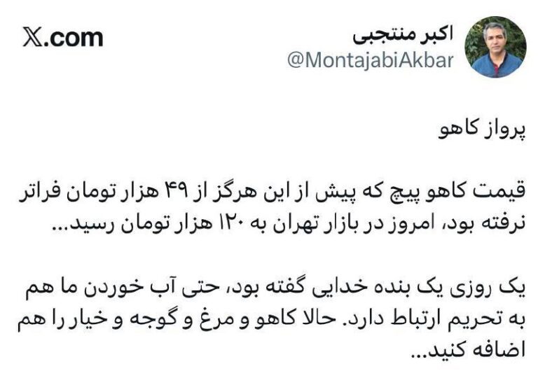 درباره این مقاله بیشتر بخوانید 🔴 پرواز قیمت کاهو …