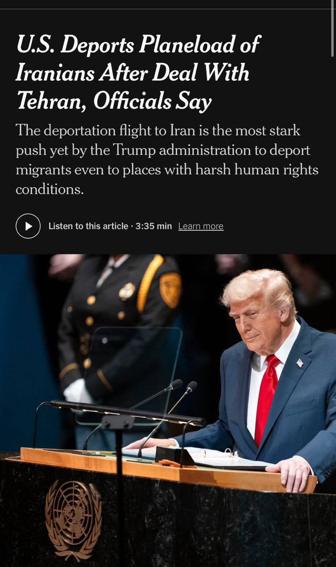 درباره این مقاله بیشتر بخوانید 🔴 ‏در پی مذاکره  چندین ماهه دولت ترامپ با مقامهای جمهوری اسلامی، یک هواپیما با حدود ۱۰۰ مسافر ایرانی از آمریکا اخراج شده‌اند و هم اکنون در مسیر بازگشت به تهران از طریق  قطر هستند.