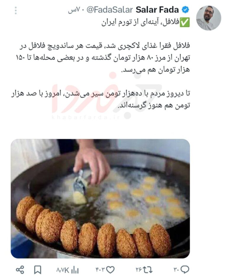 درباره این مقاله بیشتر بخوانید فلافل آینهای از تورم ایران