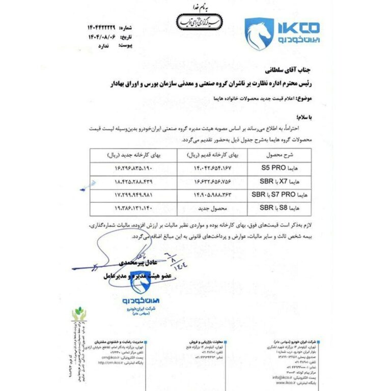 درباره این مقاله بیشتر بخوانید 🔴 هایما ۲۳۰ میلیون گران شد