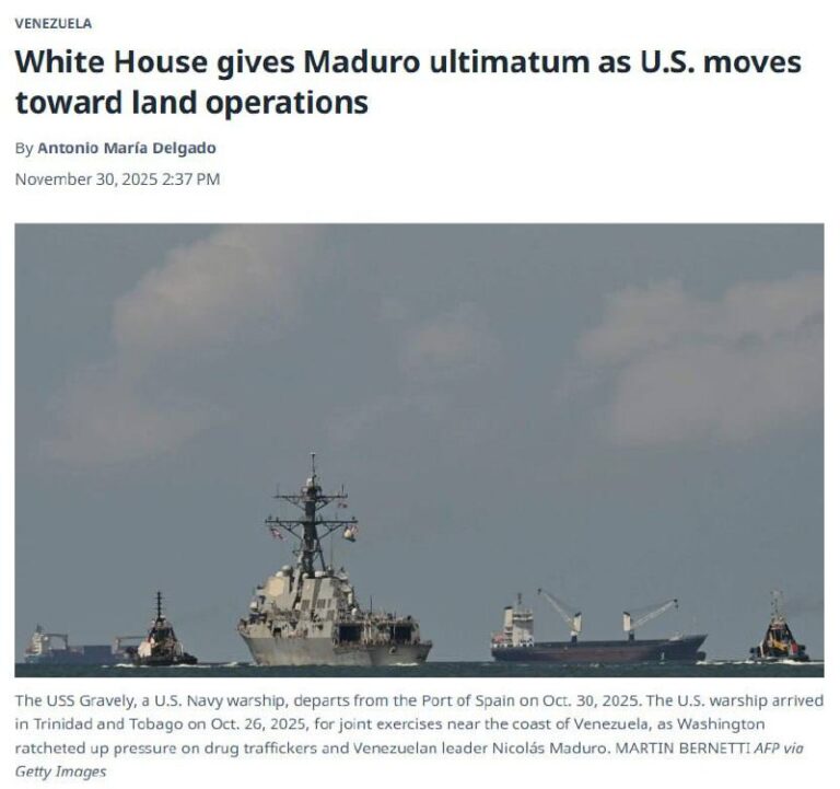 درباره این مقاله بیشتر بخوانید 🔴 به گزارش Miami Herald، ترامپ در تماس تلفنی هفته گذشته به نیکولاس مادورو، رئیسجمهور ونزوئلا، گفته بود تنها در صورتی میتواند تضمین خروج امن برای او، همسرش و پسرش فراهم کند که فوراً از قدرت کنار برود و کشور را ترک کند.